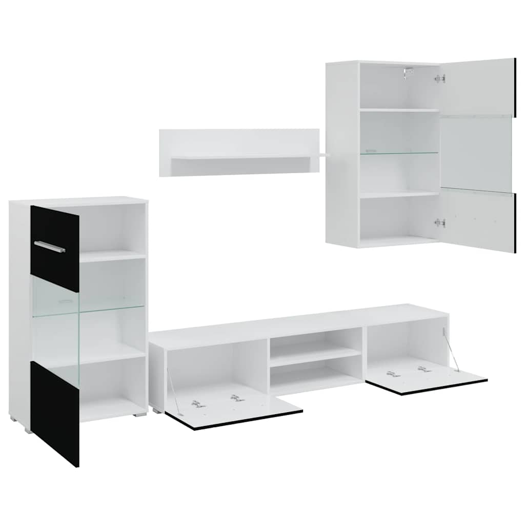 Mobili con Vetrina Parete Unità TV 5 pz con Luci LED Nero